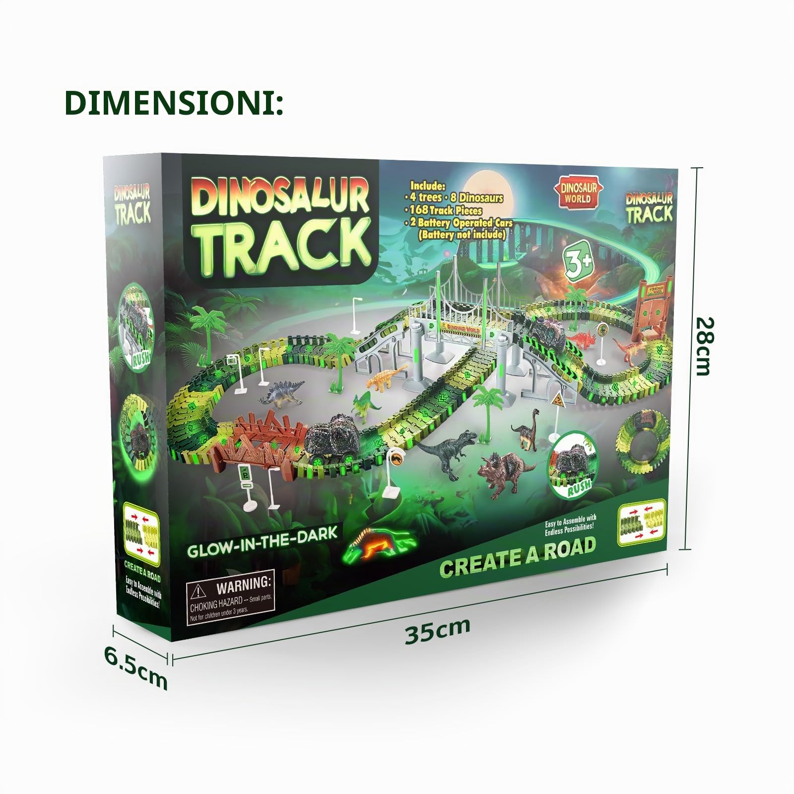 Pista Macchinine Dinosauro Giocattolo Autocarro Pista da Corsa Fai da te Giocattolo per Bambini con 2 Pezzi Dinosauri Auto per 3 4 5 6 Anni Ragazzi Ragazze compleanno festa favore regalo