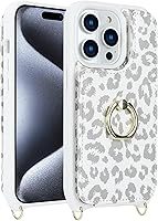 Vista 8 de Funda para iPhone 15 Pro Max con tarjetero para mujer, iPhone 15 Pro Max con correa, cordón cruzado, bloqueo RFID, soporte de anillo, cierre a