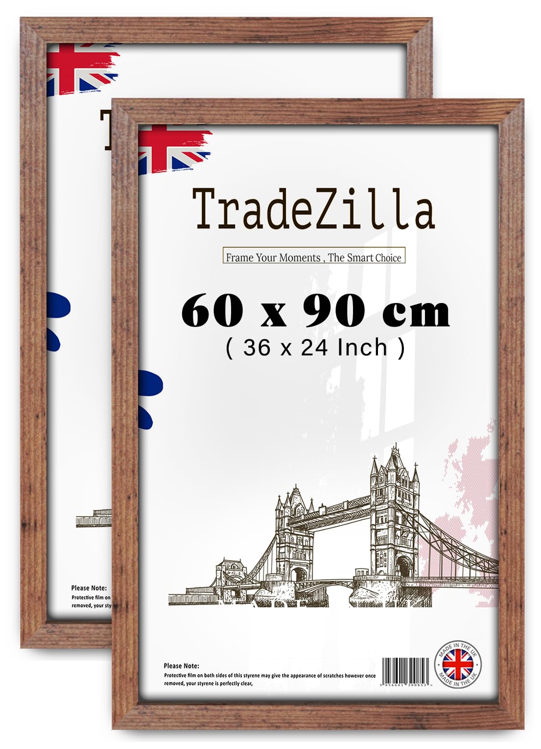 TradeZilla pack of 2 MDF Wood Picture Frame (60 x 90 CM) Perfect Wall Décor & Portrait Display, MDF Wood Finish, Ideal for Certificates & Prints [ Rustic ]