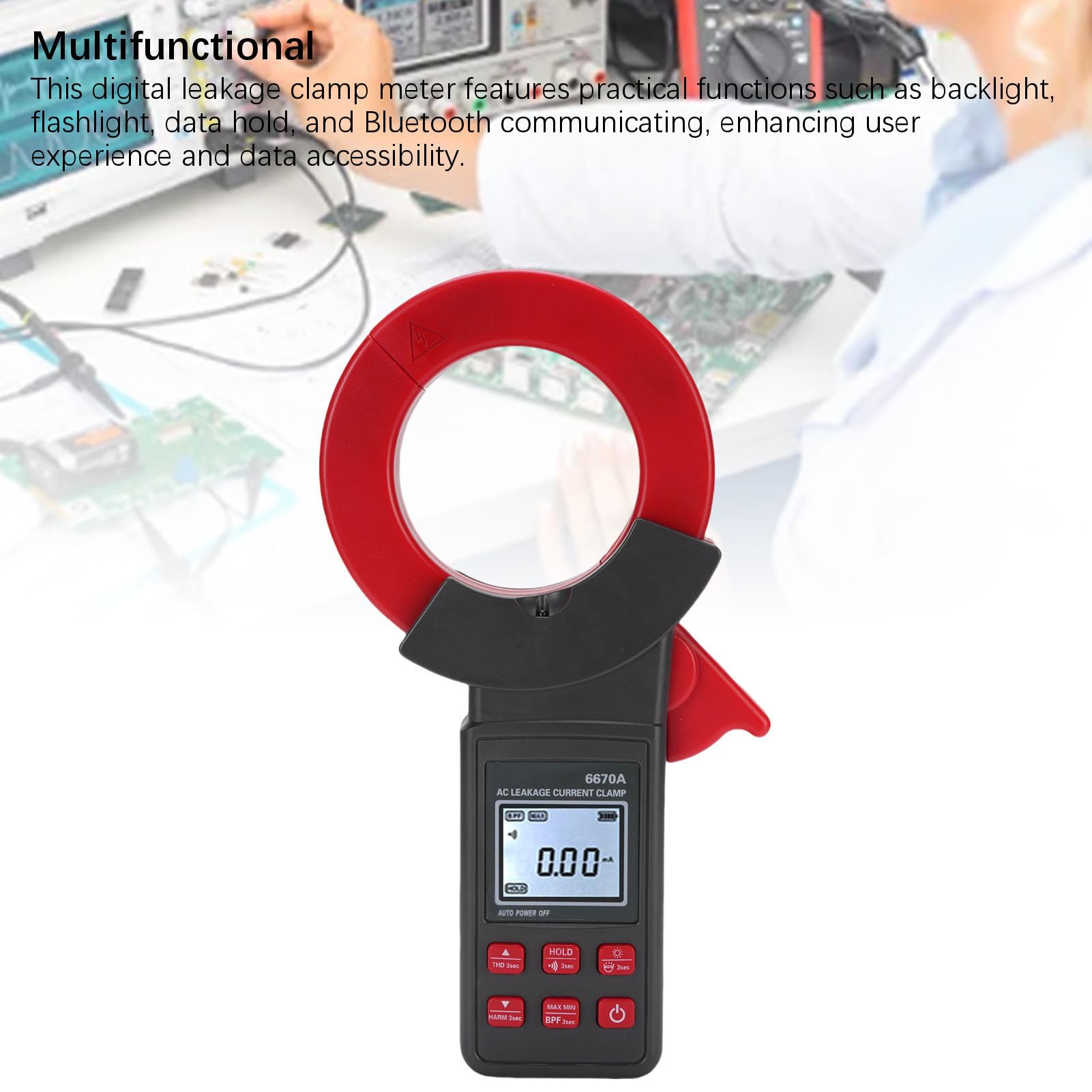 Marhynchus Medidor de Corriente de Fuga de Abrazadera, Material ABS, Medición Precisa, Comunicación de Datos, para Energía Eléctrica, Telecomunicaciones y Ferrocarriles