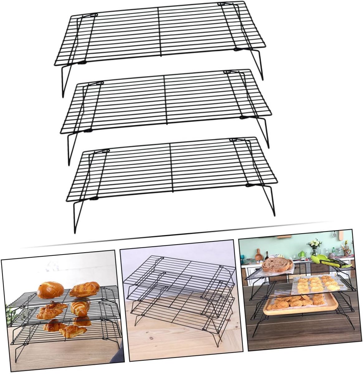 TIDTALEO 3Pcs Multi Functional Cooling Rack Thickened Carbon Steel Baking Rack for Cookies Bread Bbq and More Convenient Design for Air Circulation and Easy Cleaning
