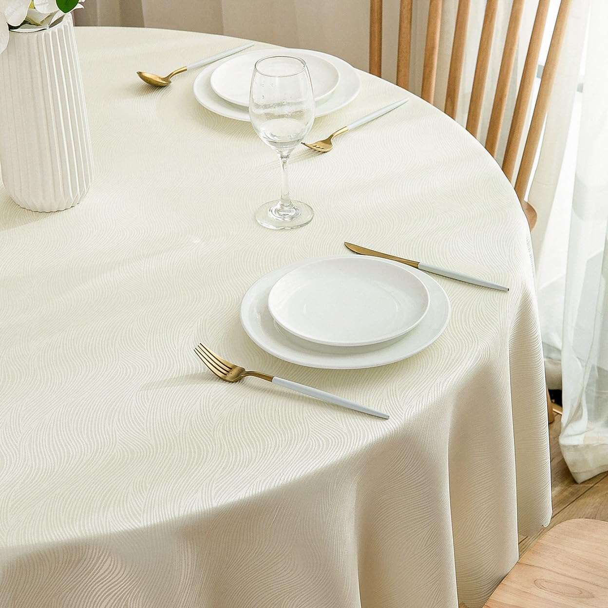 Tovaglia Rotonda Jacquard 160 cm Idrorepellente Beige
