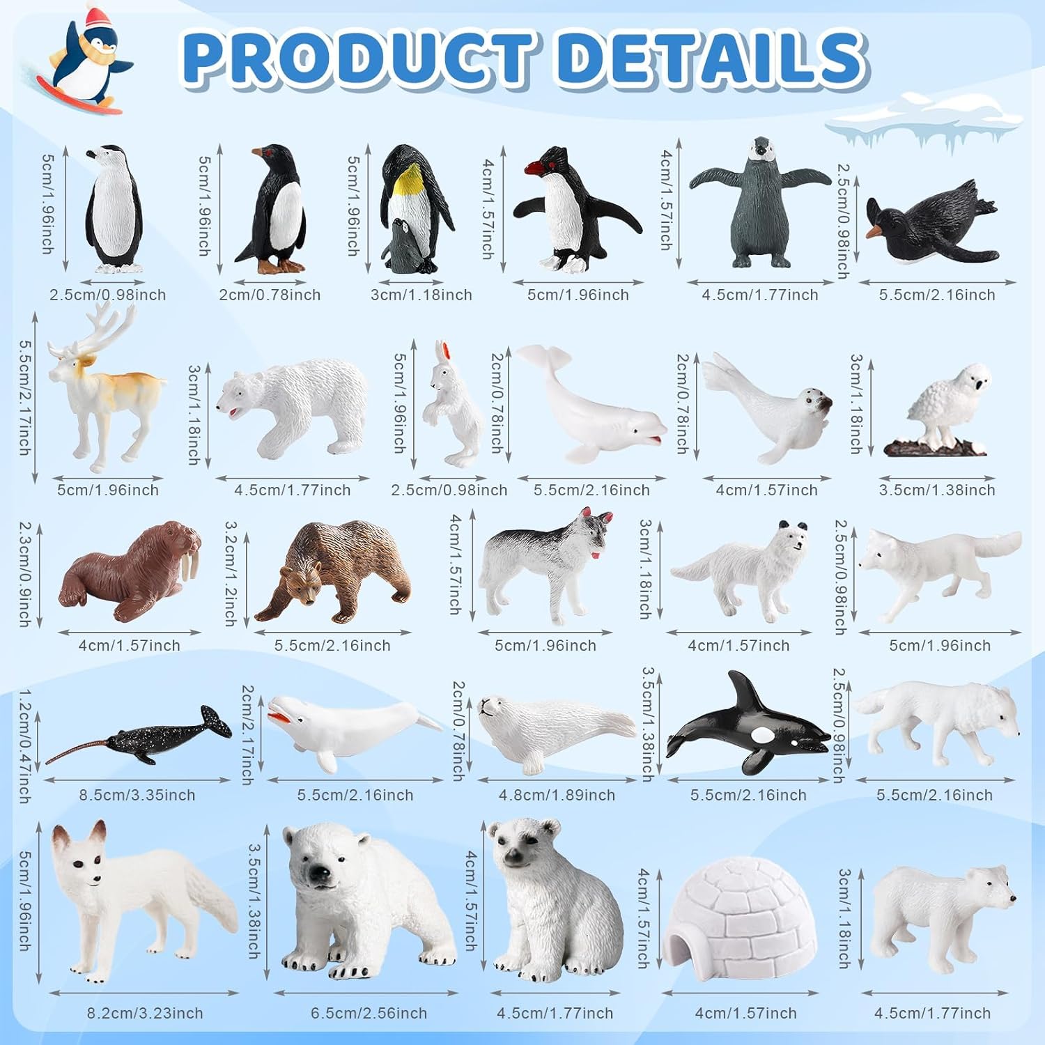 Entollar 40 Pcs Arctic Animals Figurines Set, Polar Habitat Diorama Kit with Polar Bear, Penguin, Walrus, Reindeer, Trees, Fake Ice, Winter Animal Figures for School Project, DIY Crafts, Birthday Gift