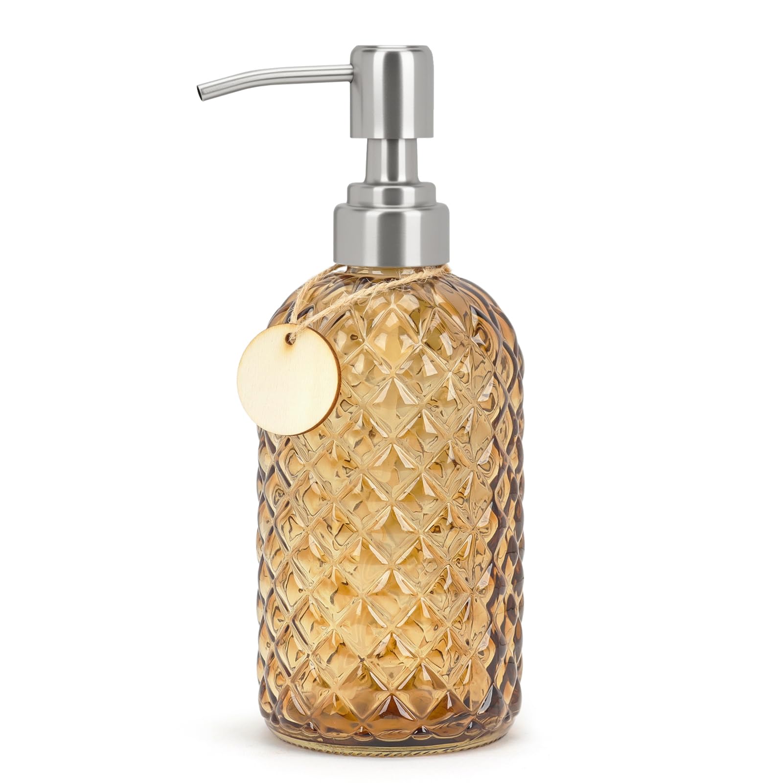 Topsky Glass Soap Dispenser with Siliver Metal Pump - 400ml Liquid Hand Soap Dispenser - Rustproof Pump for Kitchen & Bathroom, Great for Lotions, Essential Oil, Liquid Soaps Amber