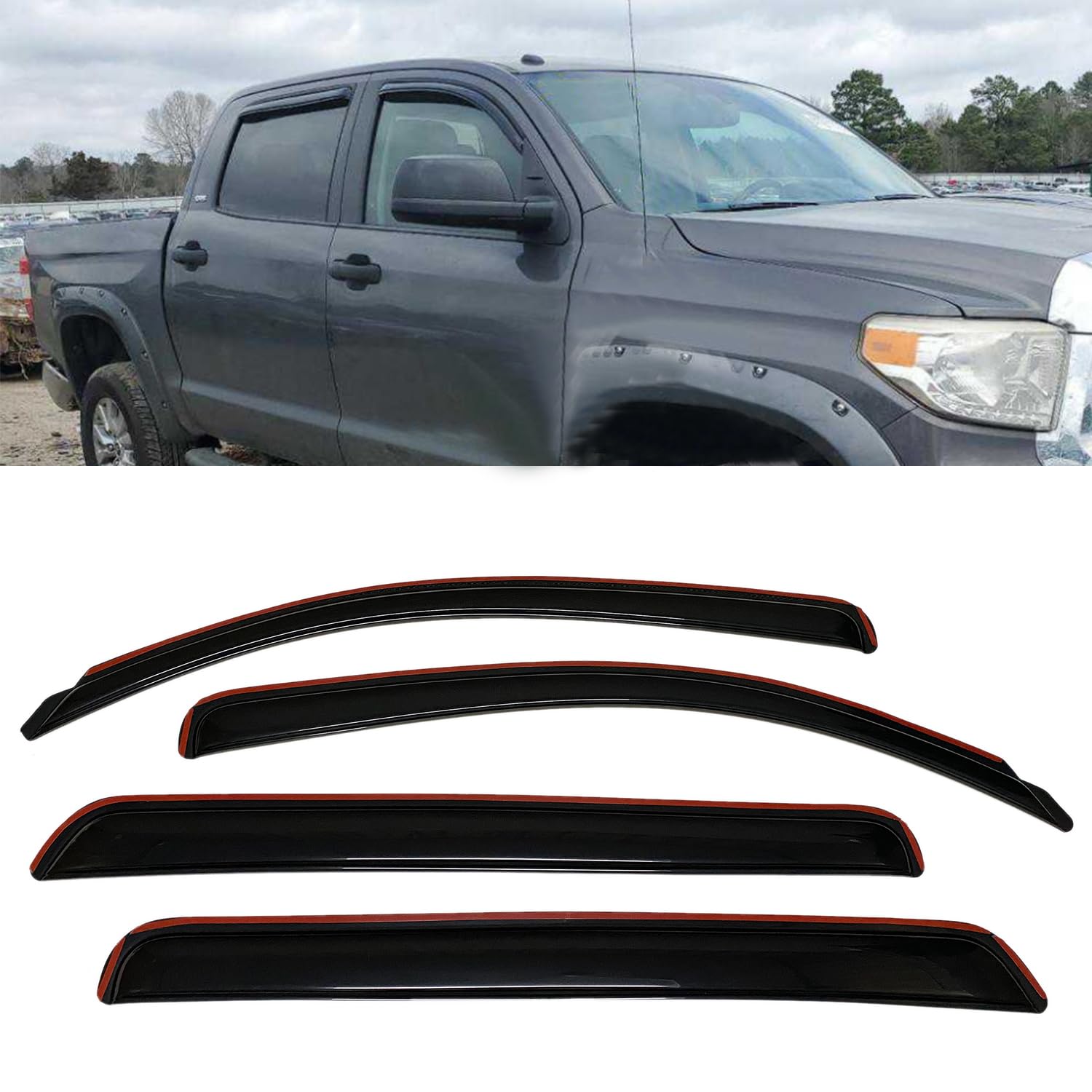 in-Channel Style Smoke Window Sun Rain Visors Vent Guard Shade Compatible with Toyota Tundra CrewMax Cab 2007-2021