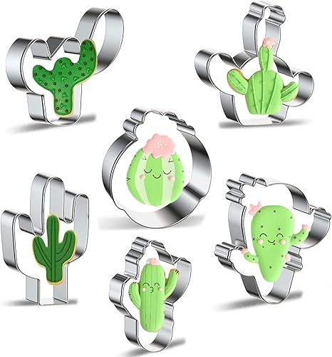 Juego de cortadores de galletas de cactus, 6 piezas de acero inoxidable de metal para cactus/cactus en diferentes formas, moldes de cortador de