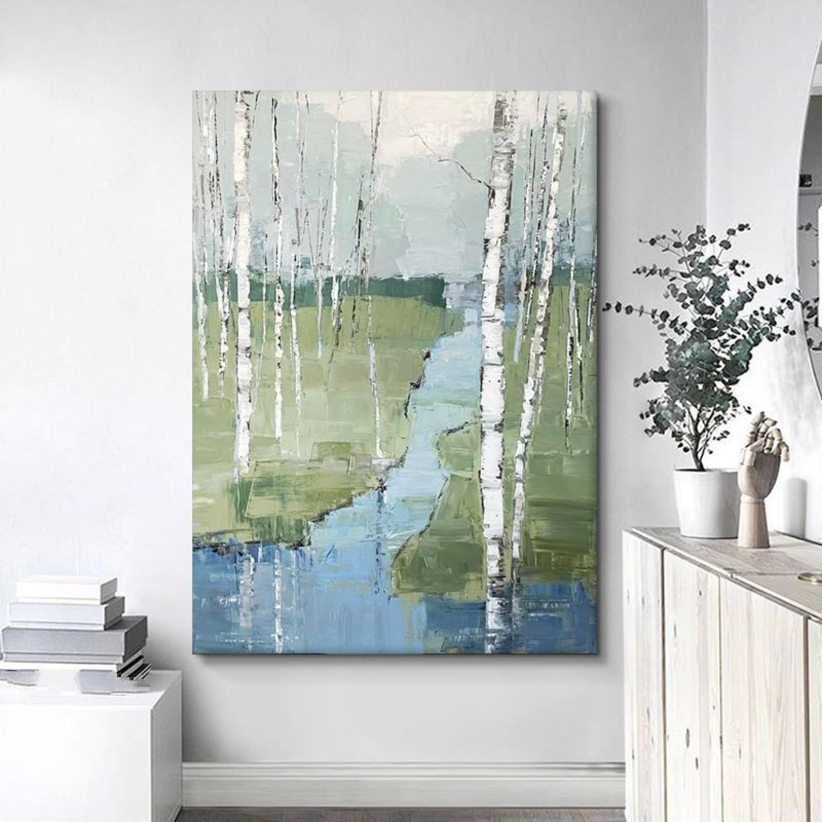 Peinture à l'huile forêt de bouleau fait main grand format