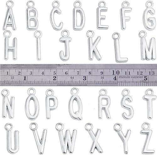 Miniatura 3 de 104 piezas (4 juegos) de aleación de letras del alfabeto, colgantes de letras iniciales de la A a la Z, accesorios para decoración de manualidades,