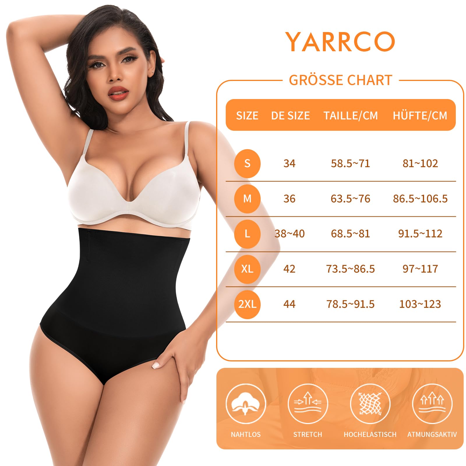 YARRCO Mutande da donna Miederslips senza cuciture a vita alta (nero+nero, XL), nero + nero., XL