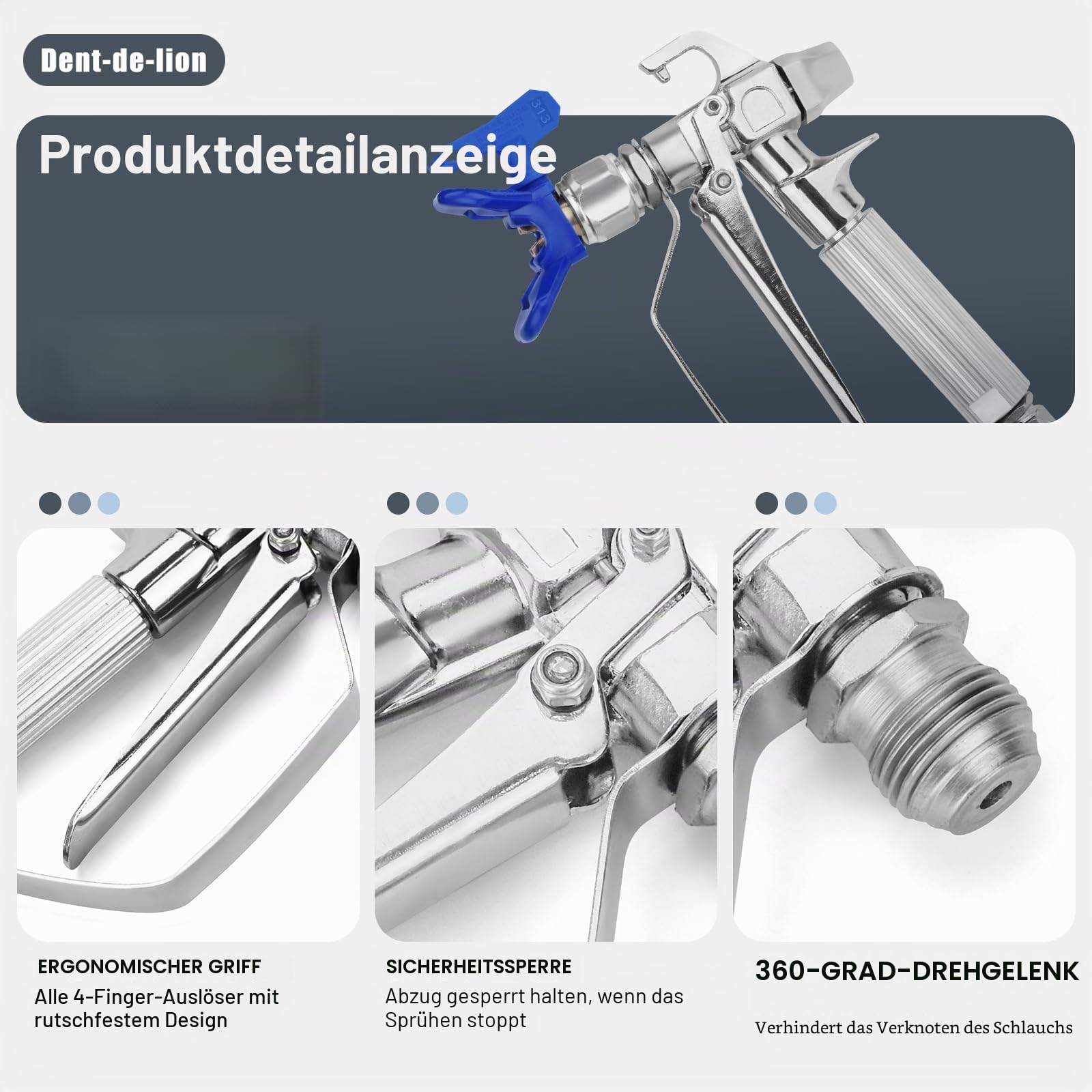 Airless Lackierpistole, Hochdruck, 3600 PSI, 5-teilig, Airless-Lackierpistole, Filter, 5 Düsendüsen, 1 Düsenhalter