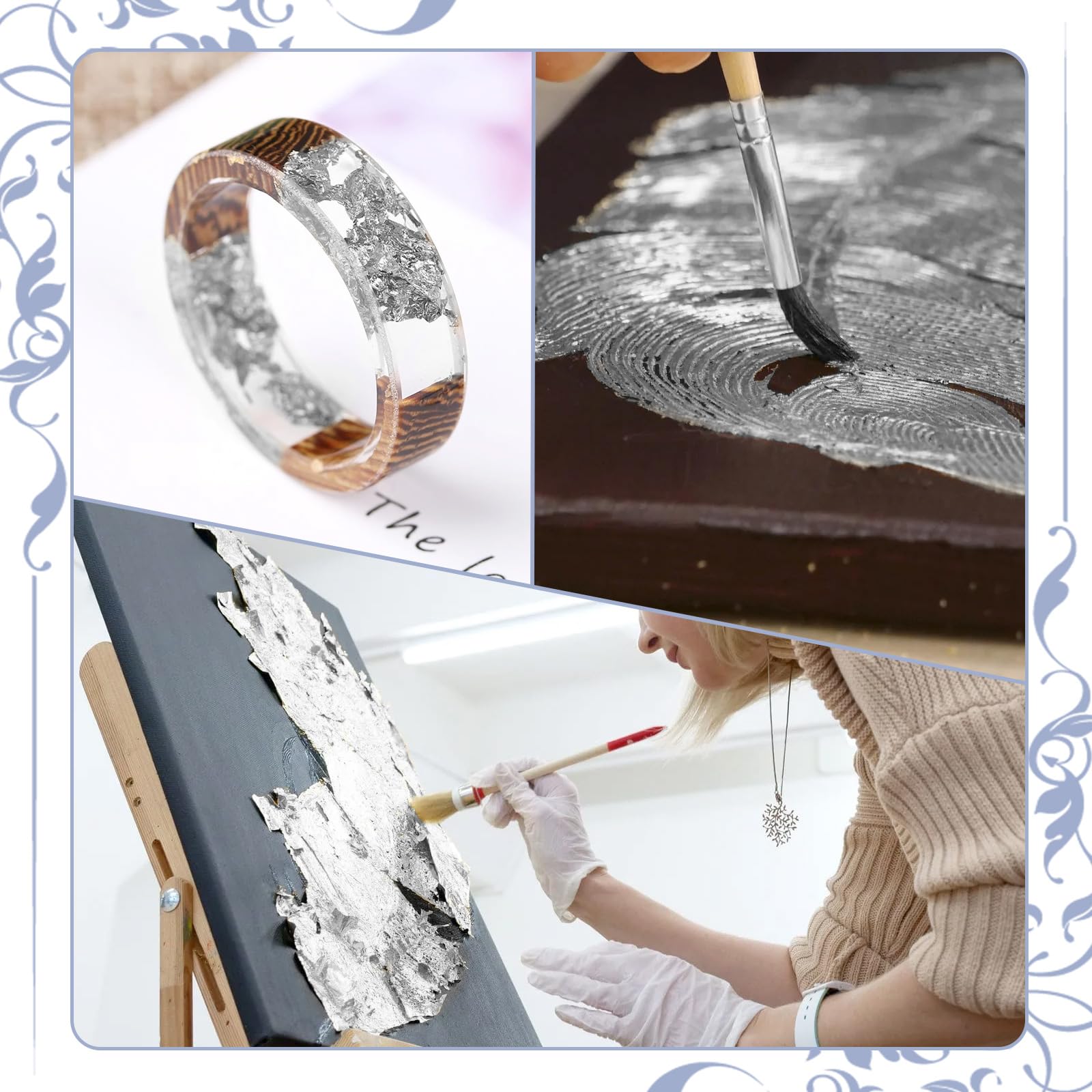 100 Fogli Foglia Argento 8x8.5 Cm UKOFEW - Per Decorazioni Artistiche, Fai Da Te E Artigianato - Foto 10