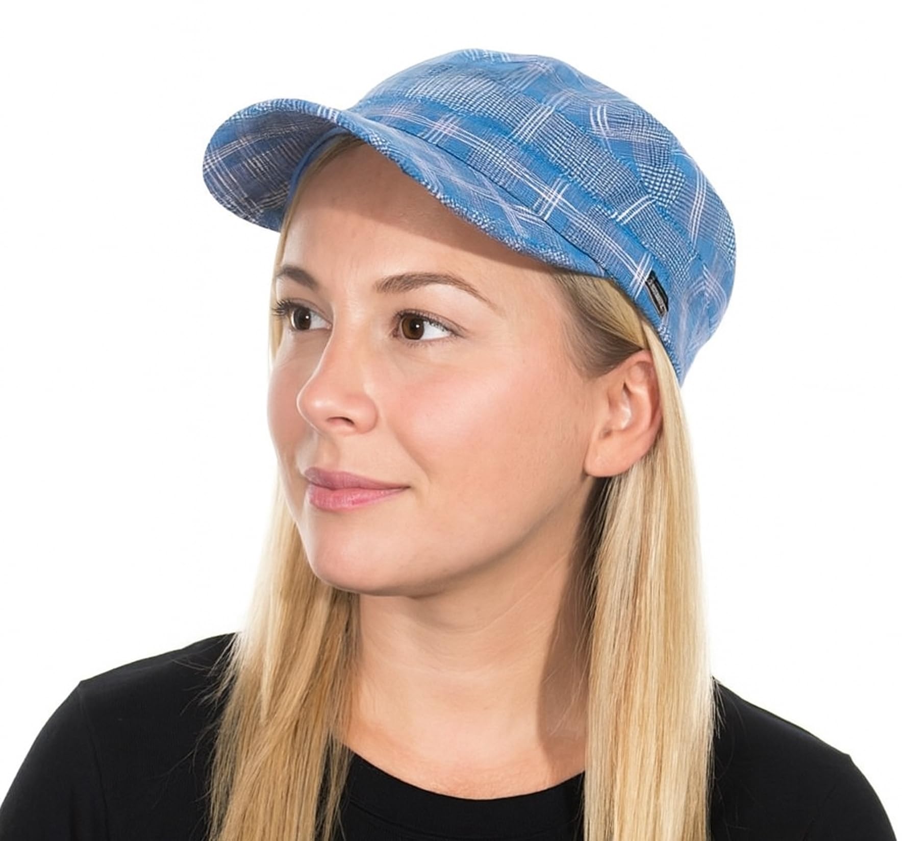 Craggi Bags And Accessories Women's Blue Check Newsboy Cap, One Size-L Uk