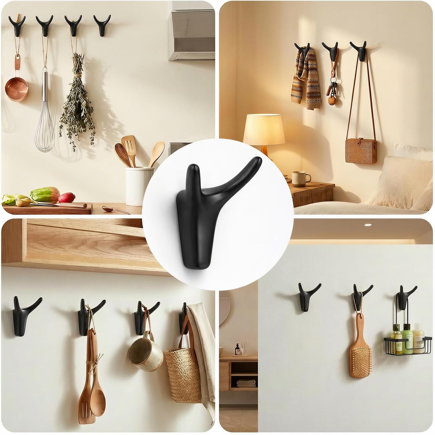 POZEAN 4 Pack Antler Wall Hooks for Hanging, Matte Black Heavy Duty Coat Hooks Wall Mounted for Coats Hats Bags Keys, Decorative Deer Antler Metal Hook for Entryway Mudroom Bathroom Bedroom (4, Black)