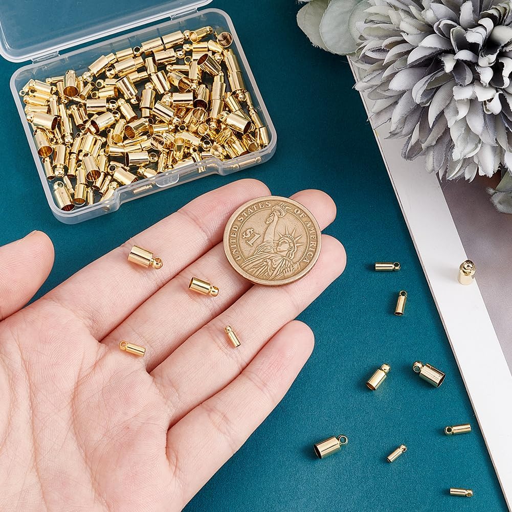 PH PandaHall 14K Gold Cord Ends Caps 160pcs Thread Ends Caps Alloy Tube Crimp Beads End Caps Rope Ends Tips Calotte End Caps Craft for Bracelet Necklaces Jewelry Making 1.5/2/3/4mm