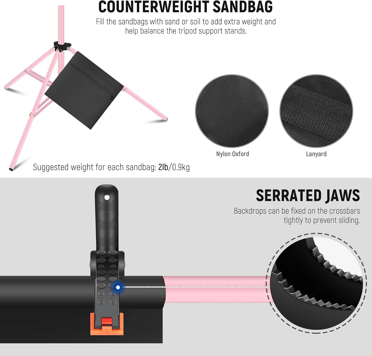 Neewer Photo Studio Backdrop Support System, 10ft/3m Wide 6.6ft/2m High Adjustable Background Stand with 4 Crossbars, 6 Backdrop Clamps, 2 Sandbags, and Bag for Portrait & Studio Photography-Pink