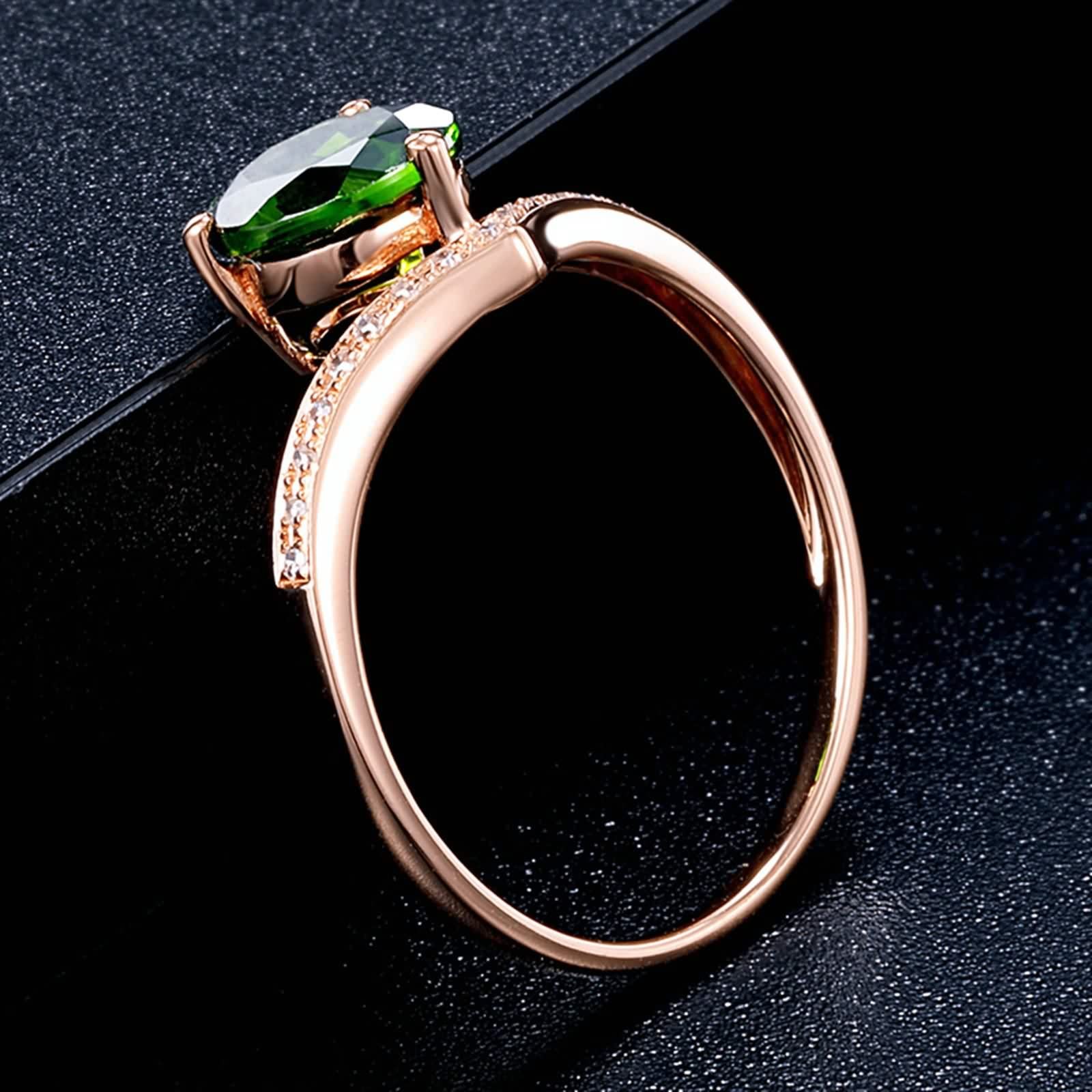 Anillos Mujer Oro 18 Kilates, Joyas de Mujer con 7mm Diópsido Diamante Forma V Oro Rosa 18 Kilates para Boda Aniversario Día de San Valentín