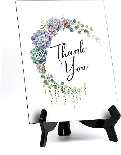 Letrero de mesa de agradecimiento con caballete, diseño floral de media luna (6 x 8 pulgadas)