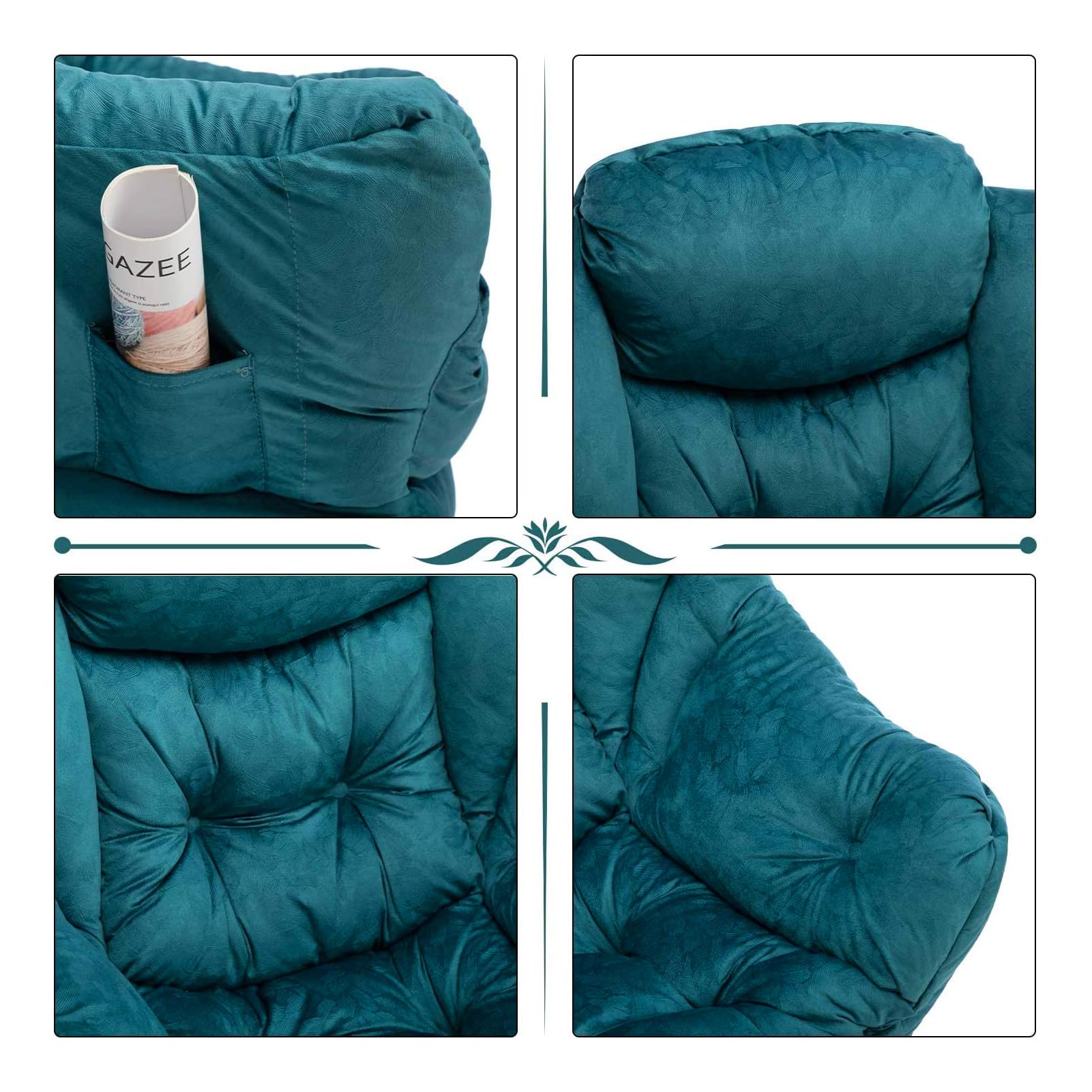 HollyHOME Sessel mit Hocker Ohrensessel mit Hocker Sessel Wohnzimmer Relaxsessel Schlafzimmer Lesesessel Lounge Sessels Armlehnensessel, Blau Grün