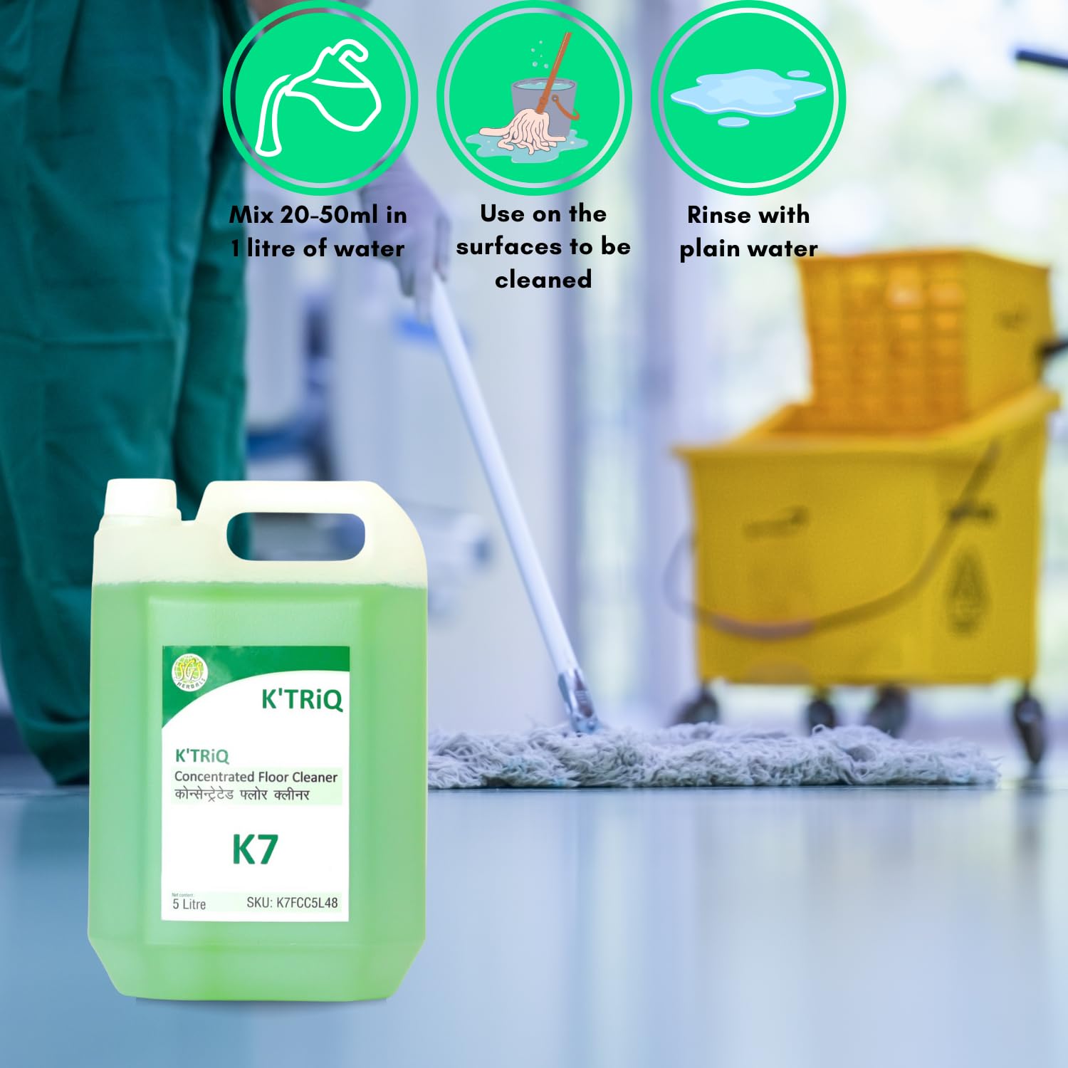 K'TRiQ K-7 -Concentrated Disinfectant Surface & Floor Cleaner Liquid | Suitable for All Floors(Kitchen, Bathroom, Toilet & Office) | Kills 99.9% Germs (5 LItre Pack of 1) 1