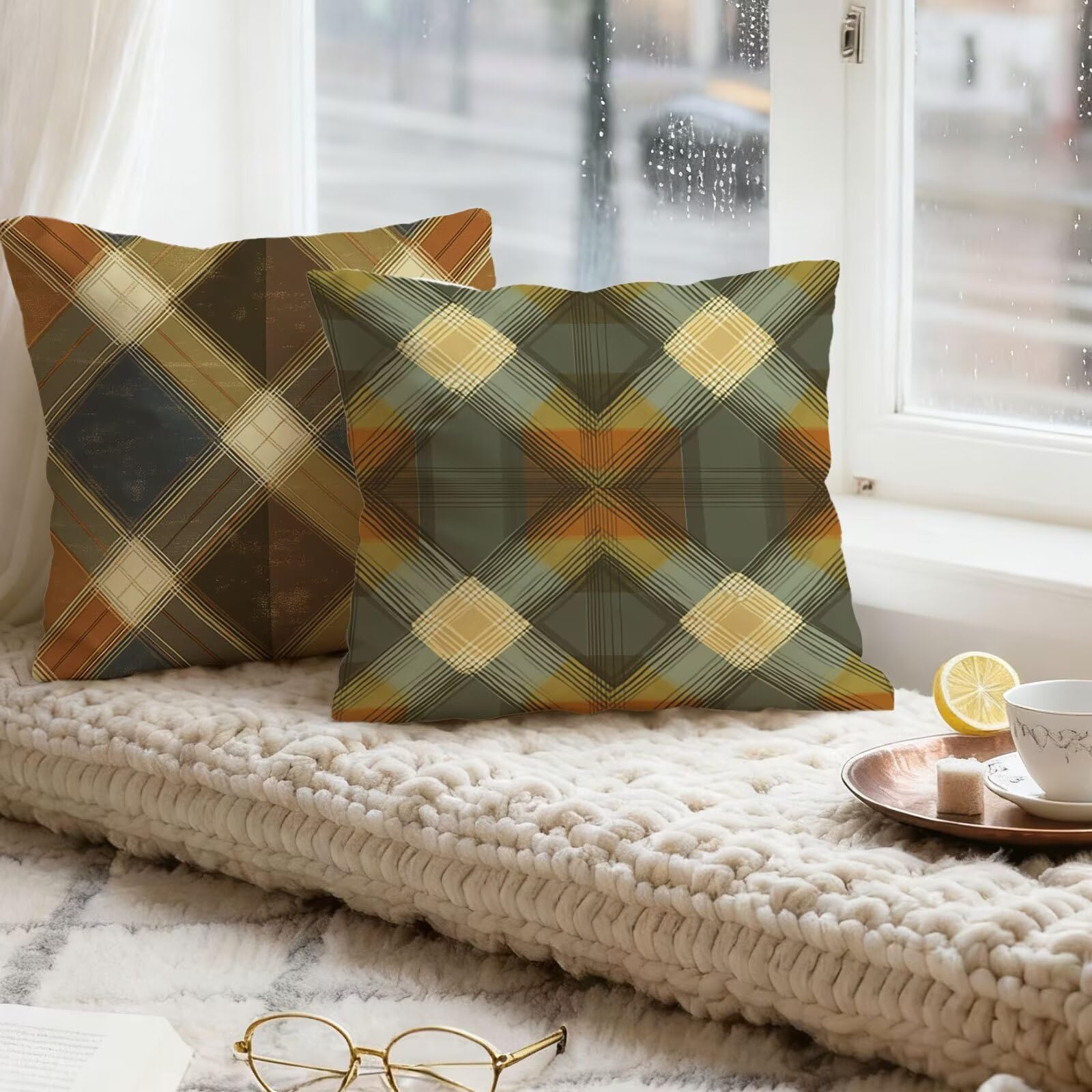 Pomarańczowy kolor poszewki na poduszki Divan 80x80 Tartan Poszewki na poduszki do łóżka Super miękka poszewka na poduszkę zestaw 4 poduszek na sofę jesienne dekoracje poszewki na poduszki, na krzesło