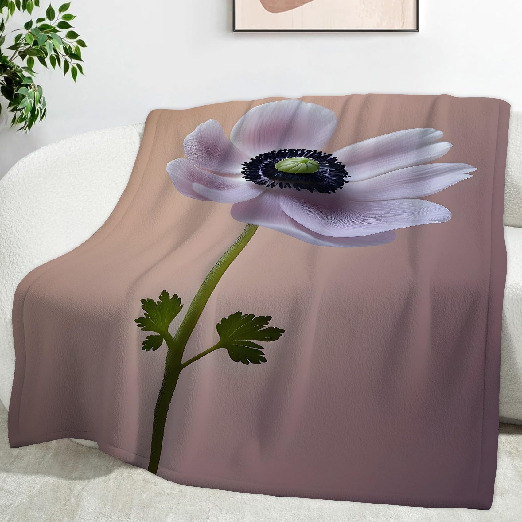 Ypthriline Anemone Blanket, Minimalist Realistic Style Microfiber Flannel Throw Blanket, Comfortable Soft Fluffy and Warm, Blankets for Beds, Sofas and Recliners, 230×270 CM