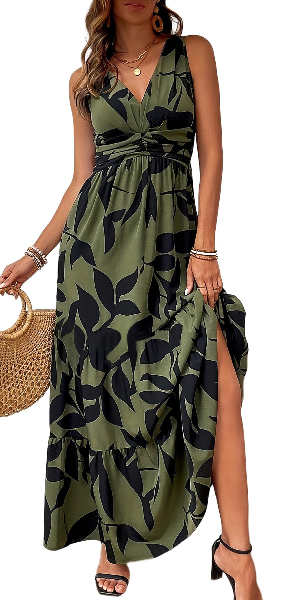 YUTILA Maxi Vestidos Mujer Largo Sin Mangas Vestido De Verano Con Estampado Floral