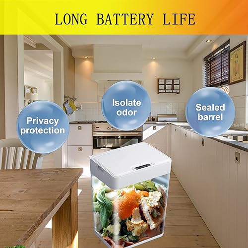 Miniatura 4 de Cubo de basura automático con sensor de movimiento de 3.17 galones, cubo de basura inteligente sin contacto con tapa, eléctrico, impermeable,