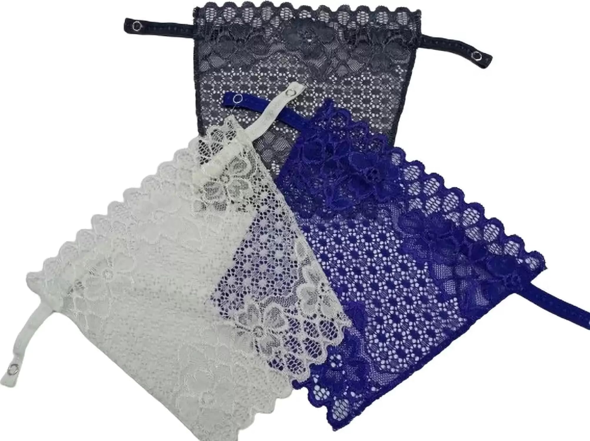 Modesty Panel Lace Camisole Insert, 3-Pack, Black White Royal Blue, Snap Button Neck Cover-image-47
