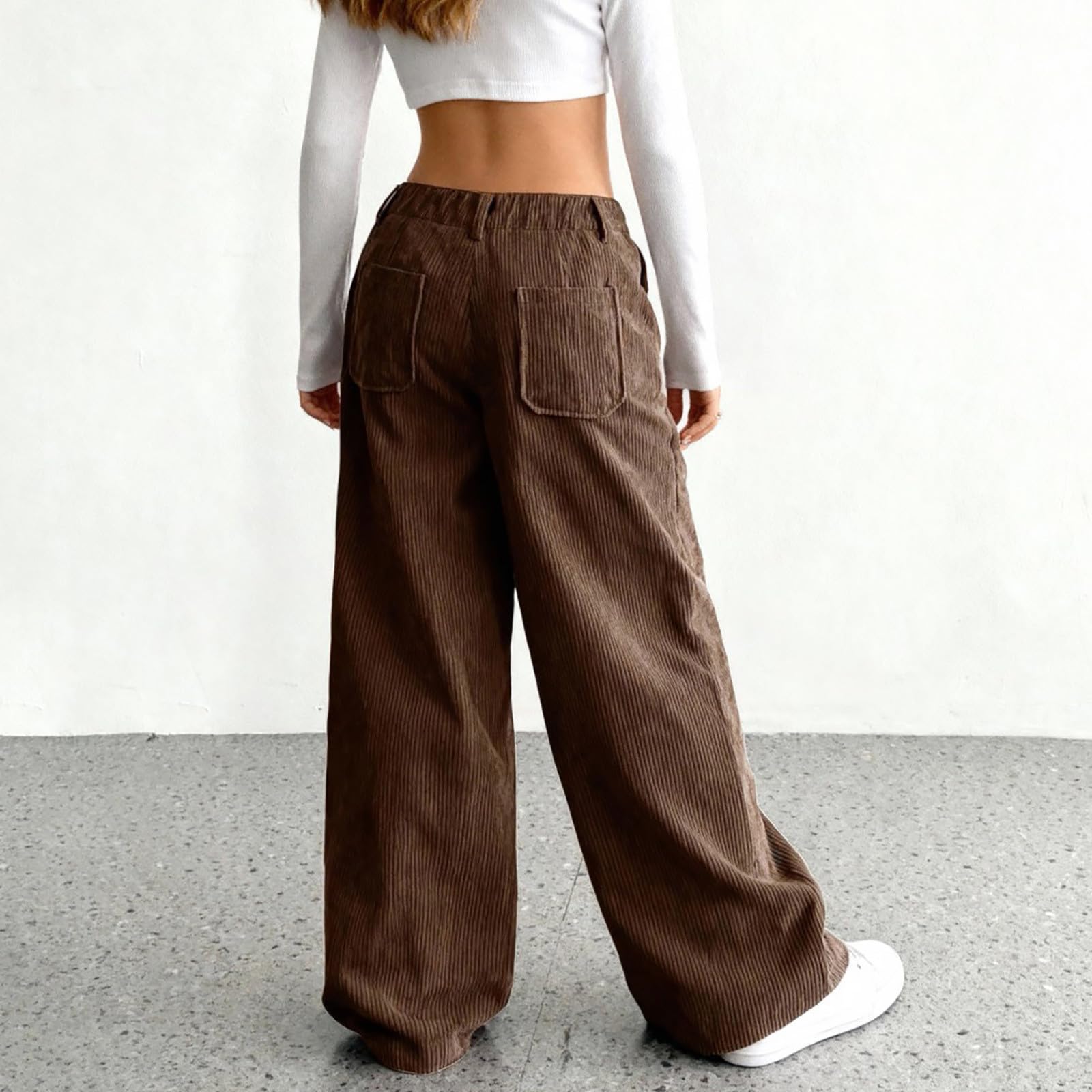 Générique Pantalon en Velours côtelé pour Fille Baggy Jambes Larges Pantalon Évasé Taille Haute Ample Pantalon Décontracté Élastique Léger Confortable Pantalon De Loisirs