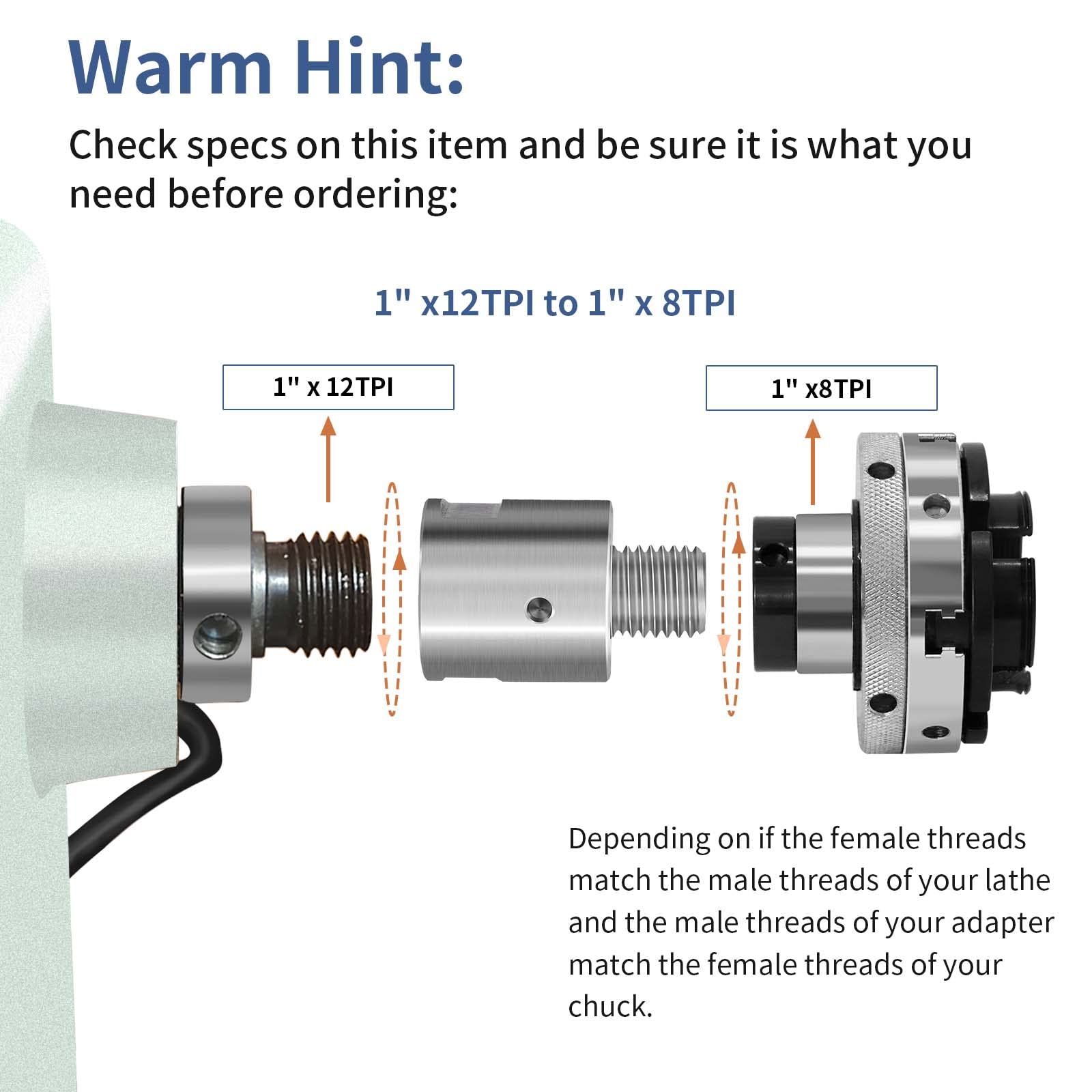 Hurricane, Headstock Spindle Adapter, Converts 1 1/4" X 8 TPI To 1" X - View #2