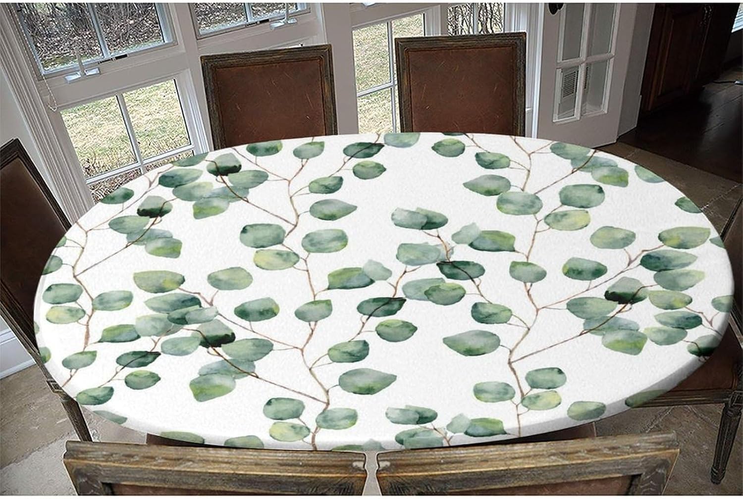 Leaves Pattern Printed on Table Padding Under Tablecloth, Elastic Dining Table Cover, Table Protectors Pads for Dining Room Table, Fits for 42" x 60" Oval Table