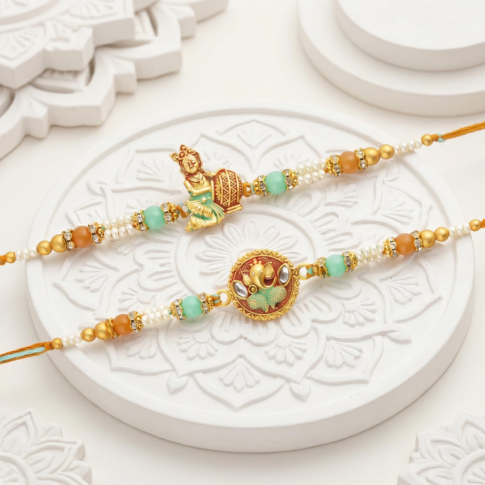 TIED RIBBONS Zestaw 2 rakhi dla brata z zestawem upominkowym | mini karta | Roli Chawal Tika - Raksha bandhan Rakhi bransoletka dla brata Rakhi 2 zestawy | Rakhi dla Bhaiya | nić Bhai Rakhi, 13 Inch