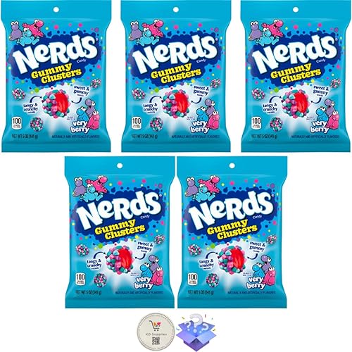 Miniatura 1 de Nerds Gummy Clusters - Bolsas de clavijas de 5 onzas con caramelos misteriosos nostálgicos (paquete de 5, Very Berry)