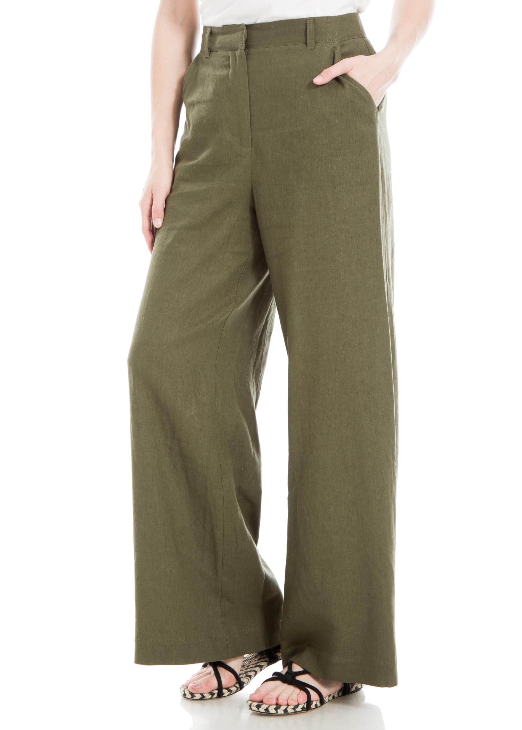 Max StudioWomen's Long Flowy Linen Pant, High Waisted, Soft and Comfortable