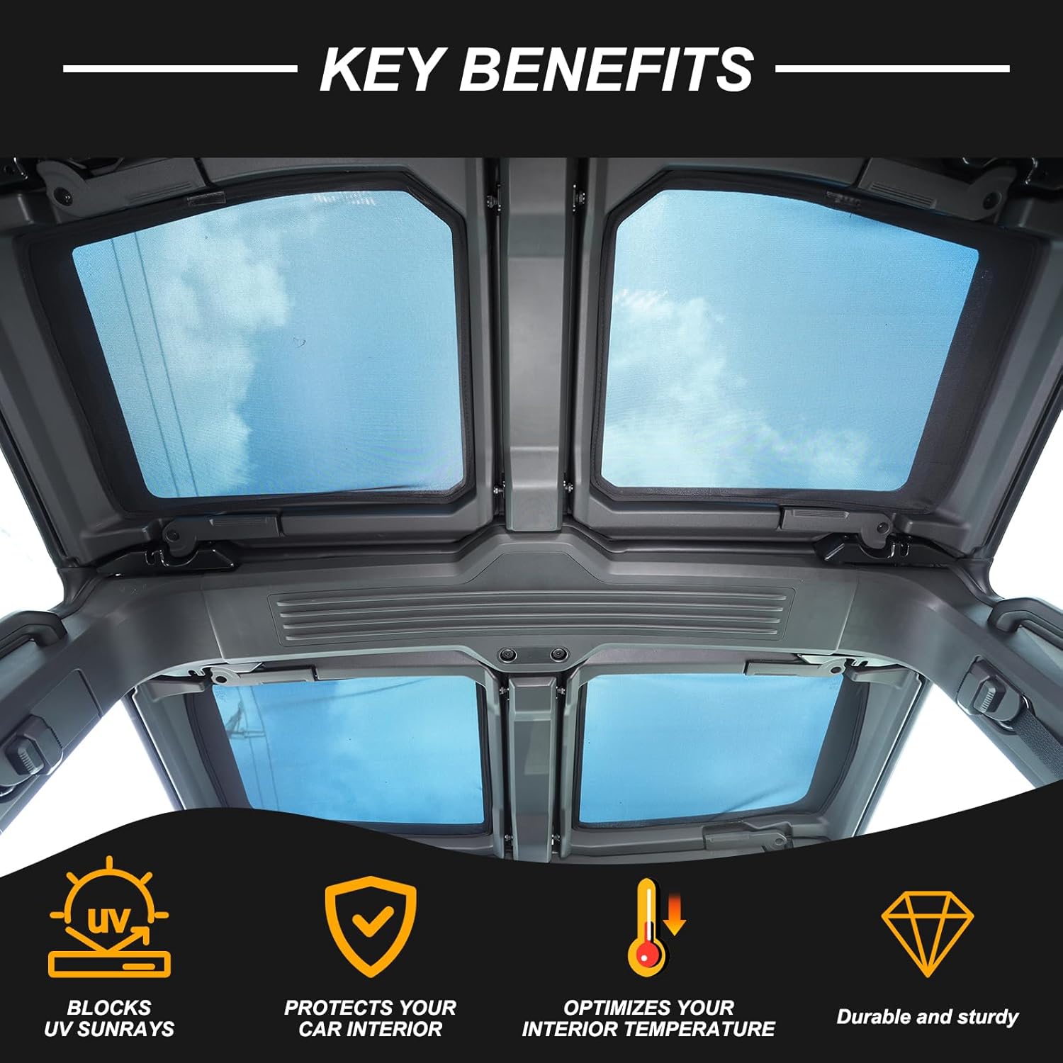 Car Sunroof Sunshade, for Hummer EV Roof Windshield Sun Shade Net, Won't Sag Car Roof Cover Sunroof Sun Shade Mesh Insulation Heat Blocks UV Ray Glare-Proof-Sun