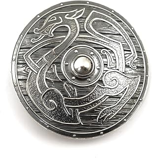 Viking Shield belt buckle, Old Norse Scandinavian military round battle shield solid 925 Sterling Silver belt buckle