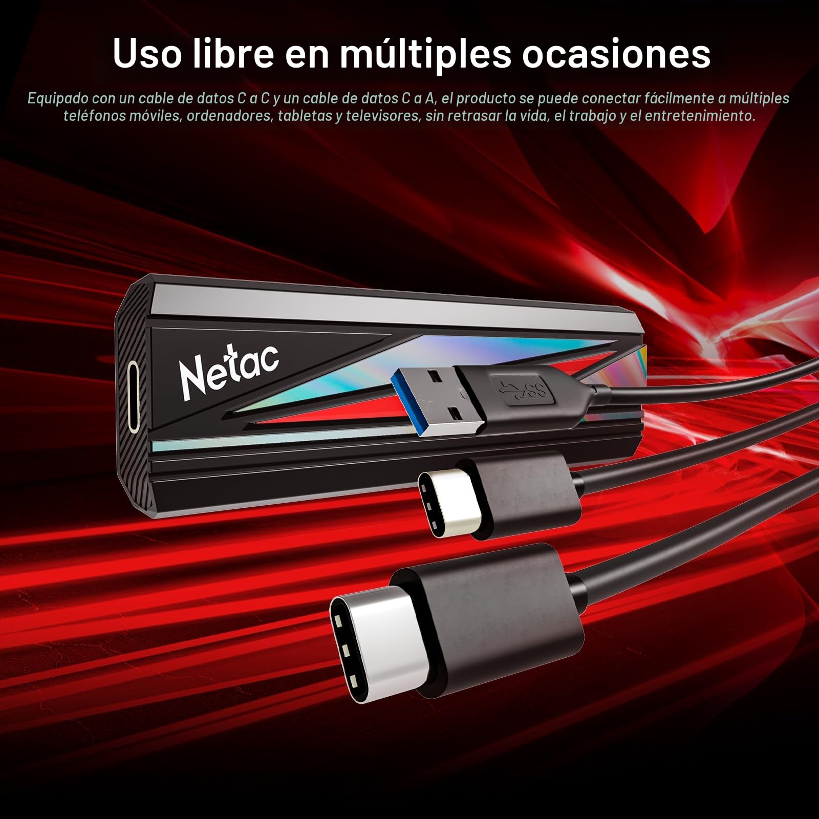 Netac SSD Externo portátil de 2 TB. hasta 2000 MB/s de Lectura/Escritura, Unidad Externa de Estado sólido USB 3.2 Gen2x2