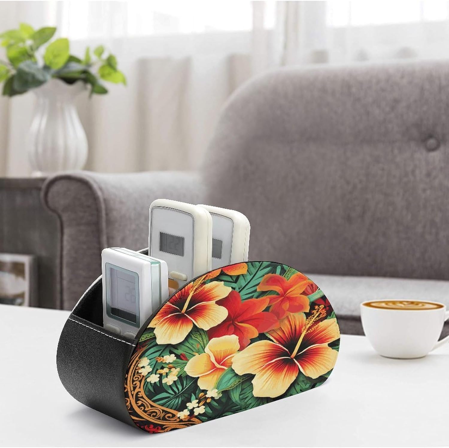 Hawaiian Style PU Leather Remote Control Holder with 5 Compartments image 4