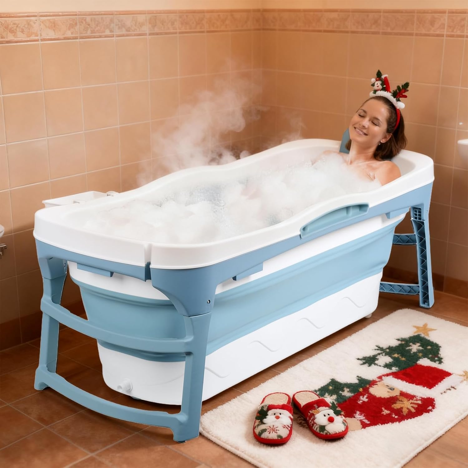 Portable Bathtub for Adult Ice Bath Tub Hot Water Tubs For Shower Collapsible Tub Foldable 46 Inch Large Portable Bathtub Adult Freestanding Bathtubs Relaxing Soaking Bath（US Fast Arrival） 1.2M