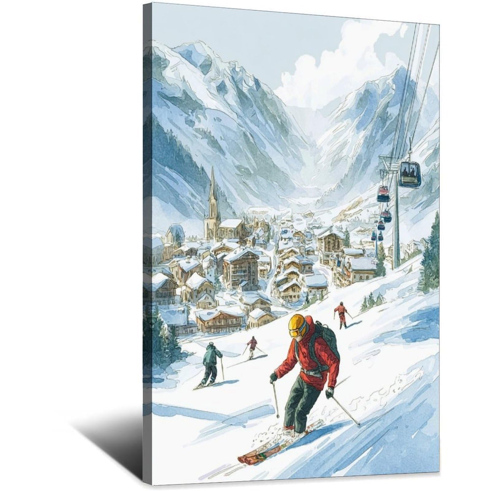 CFXNGA Val D'Isère France Ski Poster 24x36inch(60x90cm) Vintage Watercolor Canvas Art