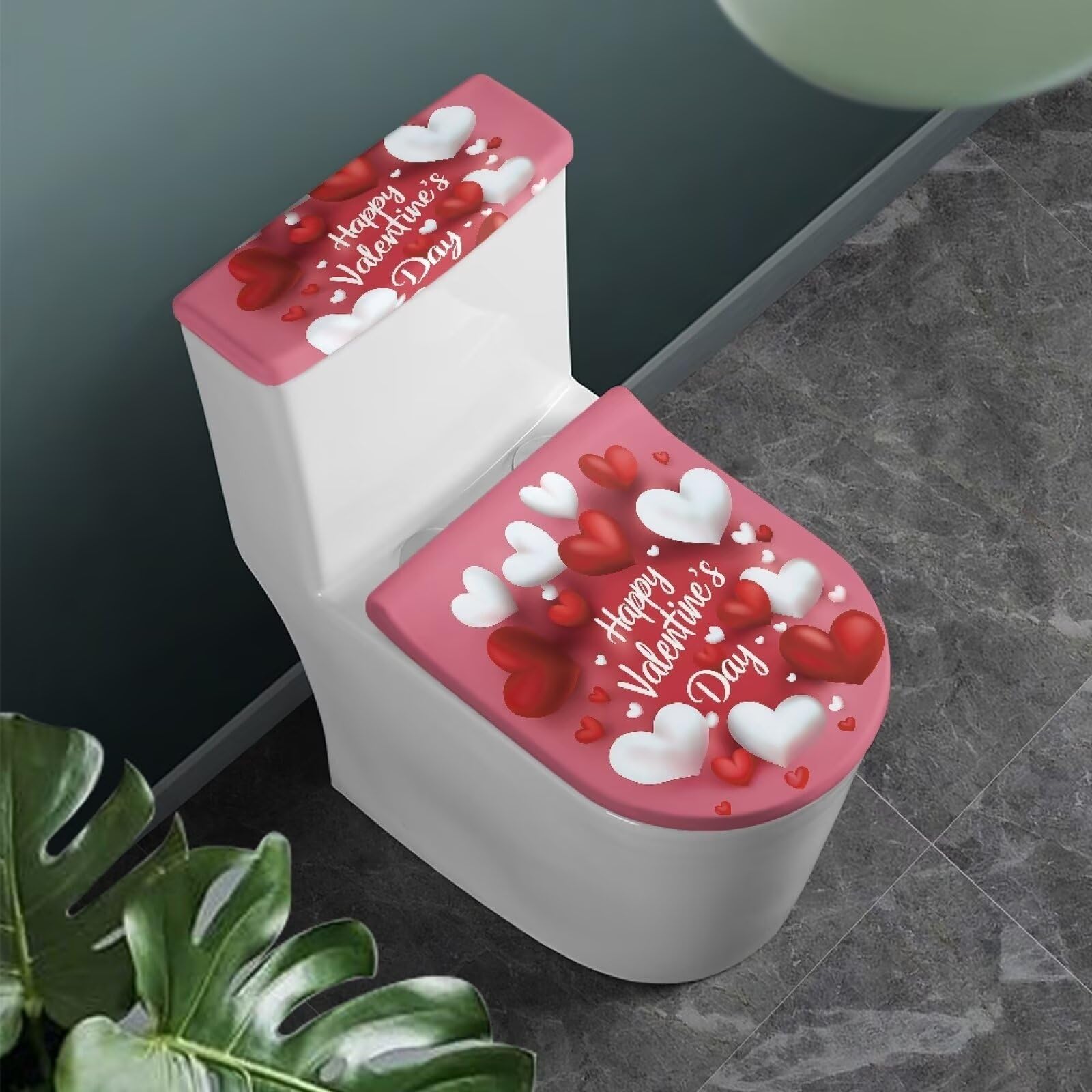 JUDENTIDOS Happy Valentine's Day Toilet Tank Lid Cover Set of 2 Bathroom Cover Stays in Place Soft Toilet Lid Seat Cover Home Decoration Fits Most Size Toilet Tanks & Lids