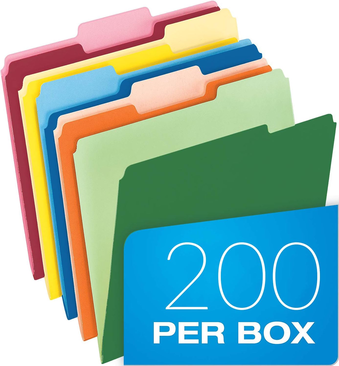 200-Count, Two-Tone Color File Folders, Letter Size, Assorted Colors, 1/3 Cut, 200 per Box