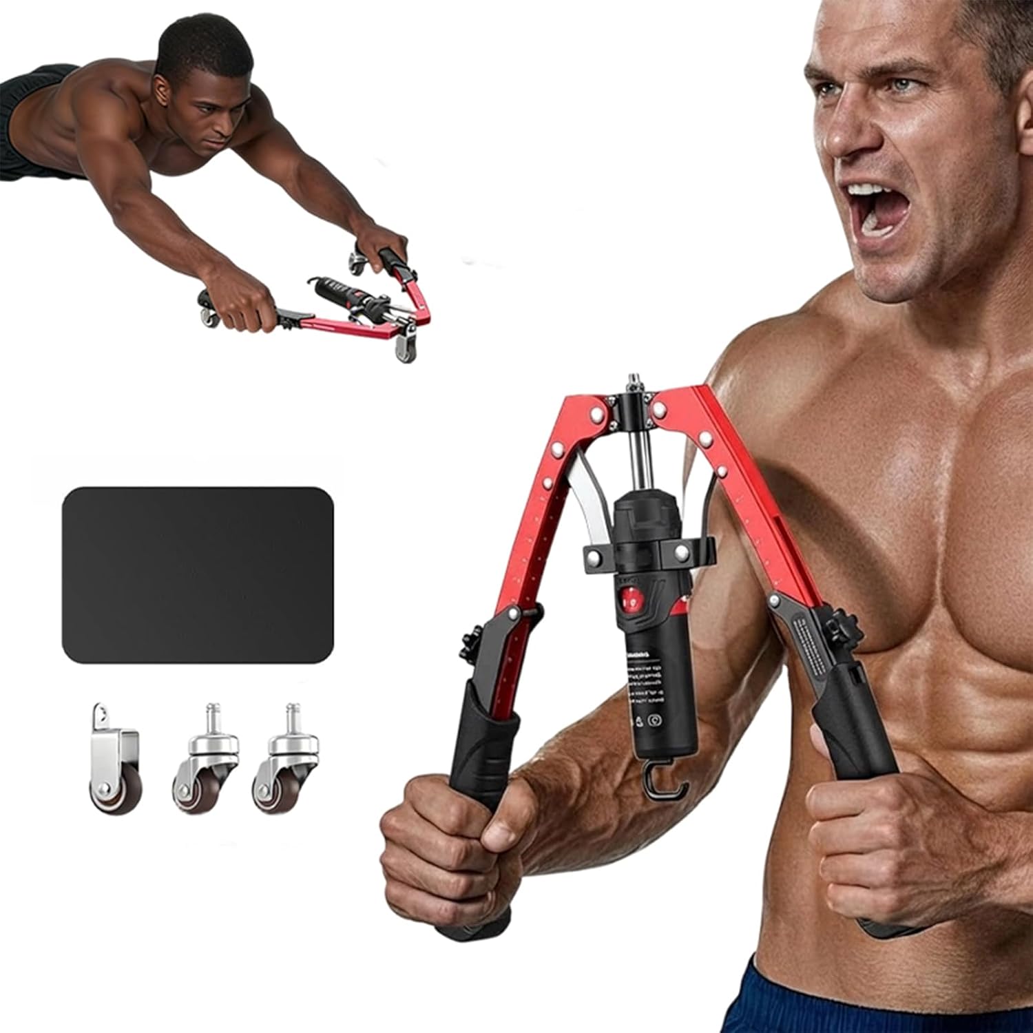 Twister Arm Exerciser, 3-in-1 Hydraulic arm Exerciser with Ab Roller Wheel, Adjustable 22-440lbs Home Gym for Full Body Strength Training for Men & Women