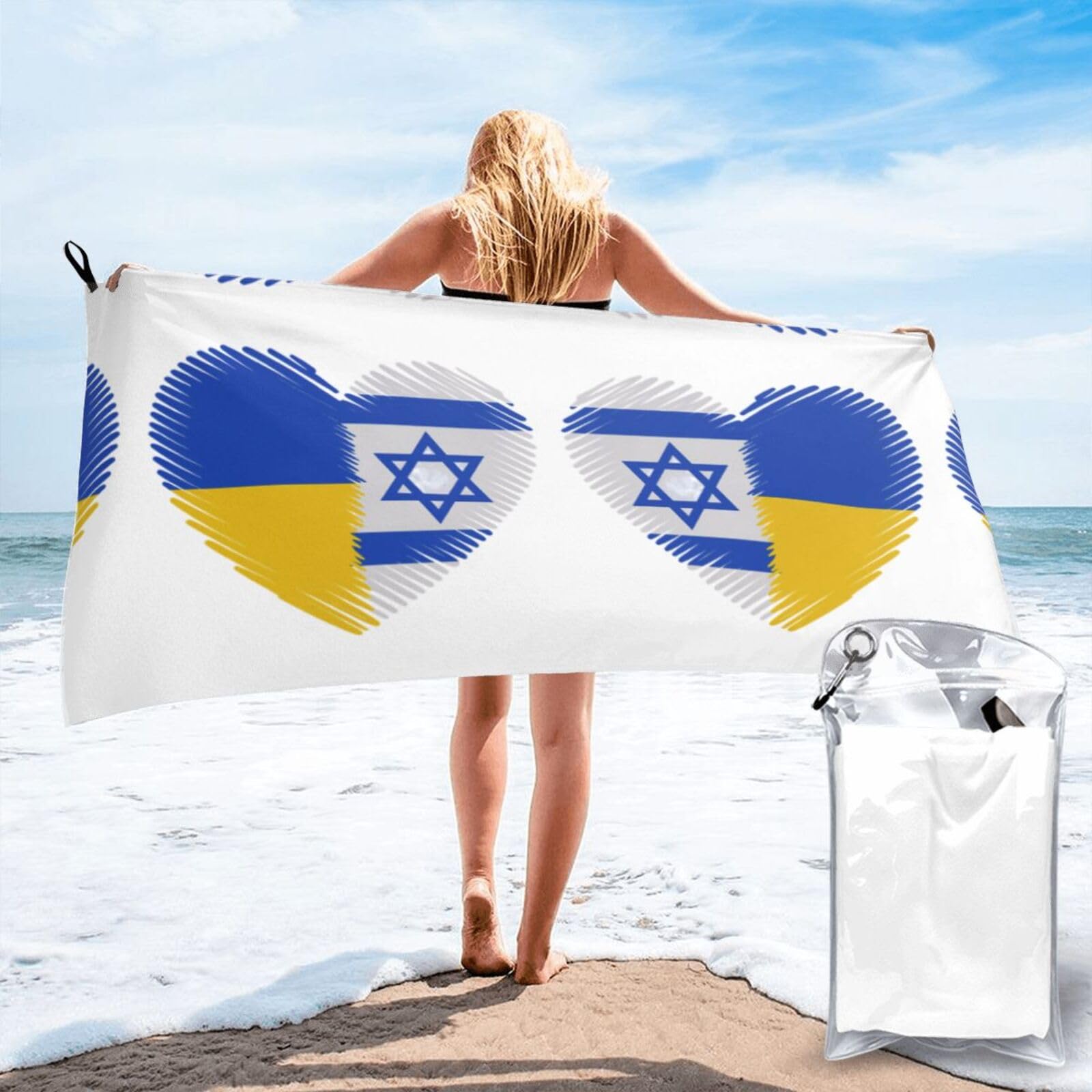 HLBSDM Israel and Ukraine Print Beach Towel Quick Dry Portable for Swimming Yoga Travel Campers