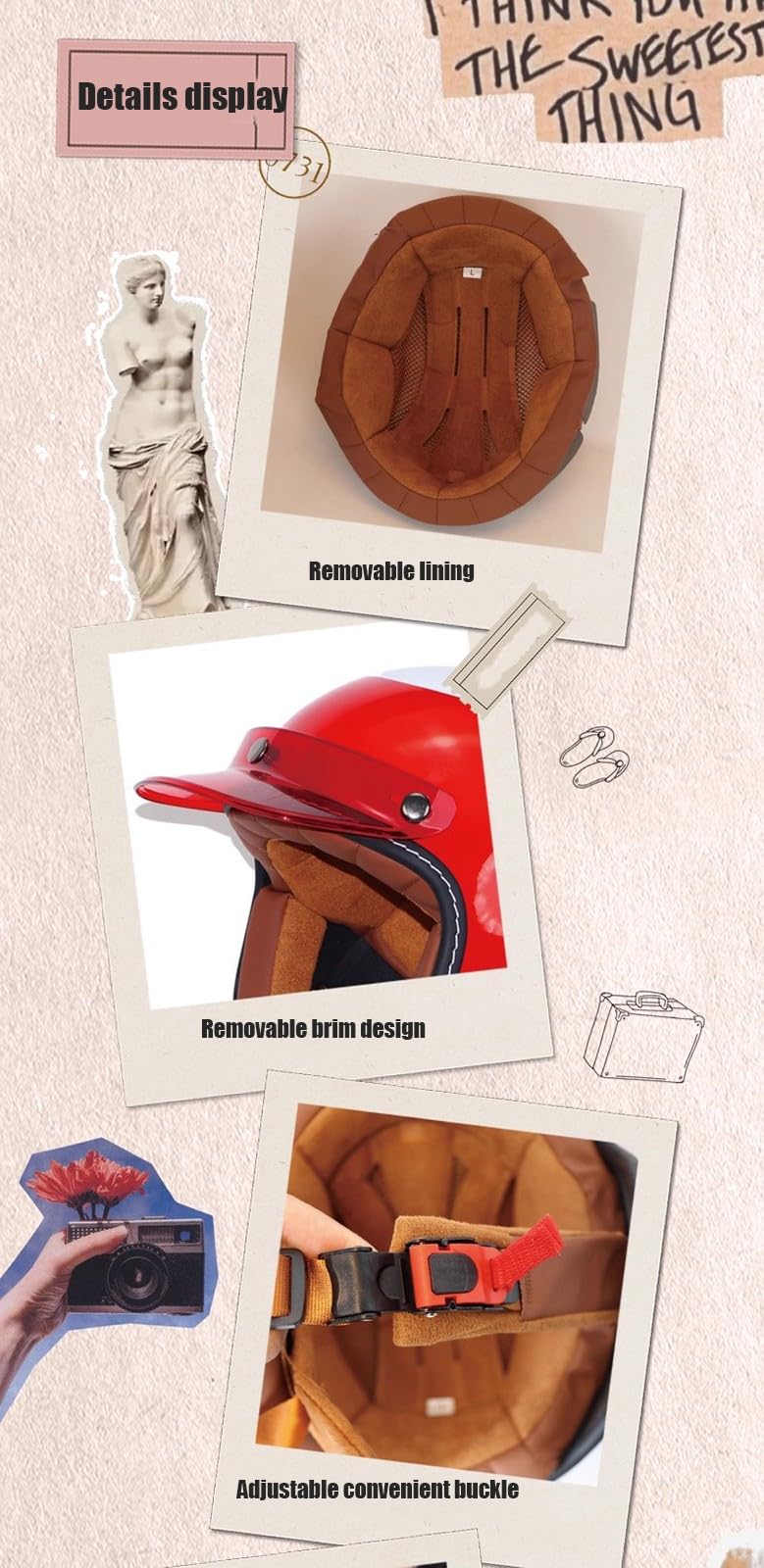 Casque De Moto Demi-Coque Allemand Vintage, Casque 3/4 Demi-Casque, Casque Jet, Casque De Cyclomoteur, Casque De Scooter Femmes Et Hommes Adultes Certifié ECE E,XL60-62CM