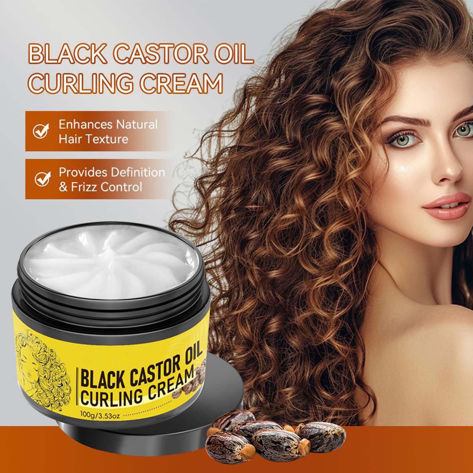Black Castor Oil Curling Cream Curl Defining Cream Non-stick Hydrates Nourishes & Eliminates Frizzy Hair Curl Enhancer & Frizz Control for Curly Hair 100g - Image 3