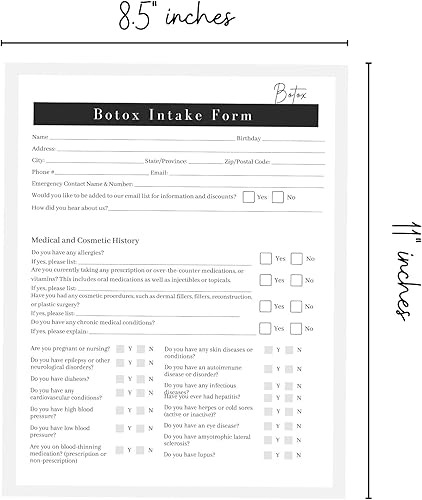 Miniatura 2 de Formulario de ingesta, consentimiento y cuidado posterior de Botox  Paquete de 75  Formularios A1 de 8.5 x 11 pulgadas  Firma de los clientes