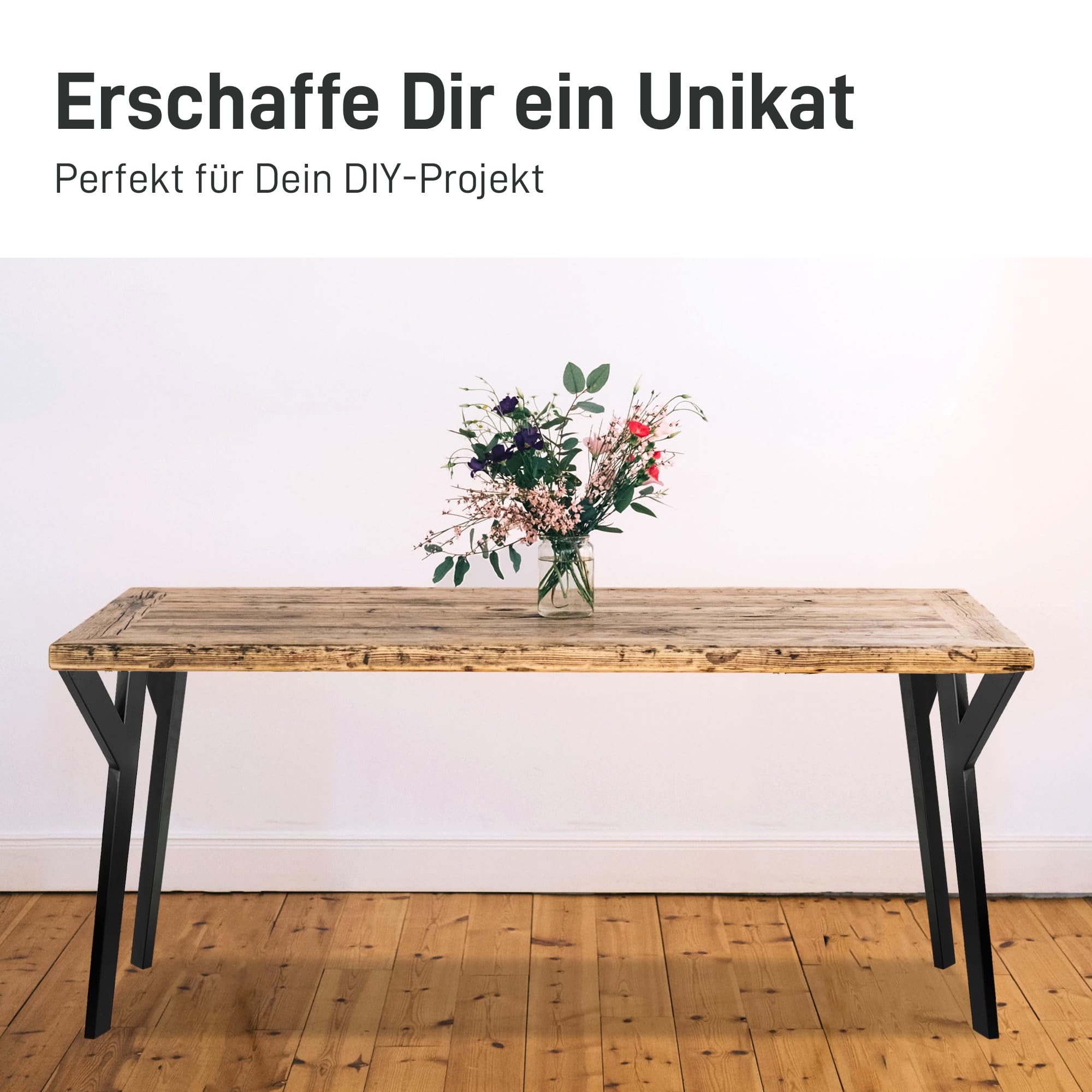 Natural Goods Berlin 4er Set Y Legs Tischbeine (Schwarz, 72 cm) - Möbelfüße aus Metall in Y-Form für Dein nächstes DIY-Projekt - Schwerlast Tischgestell für Schreibtische & Esstische