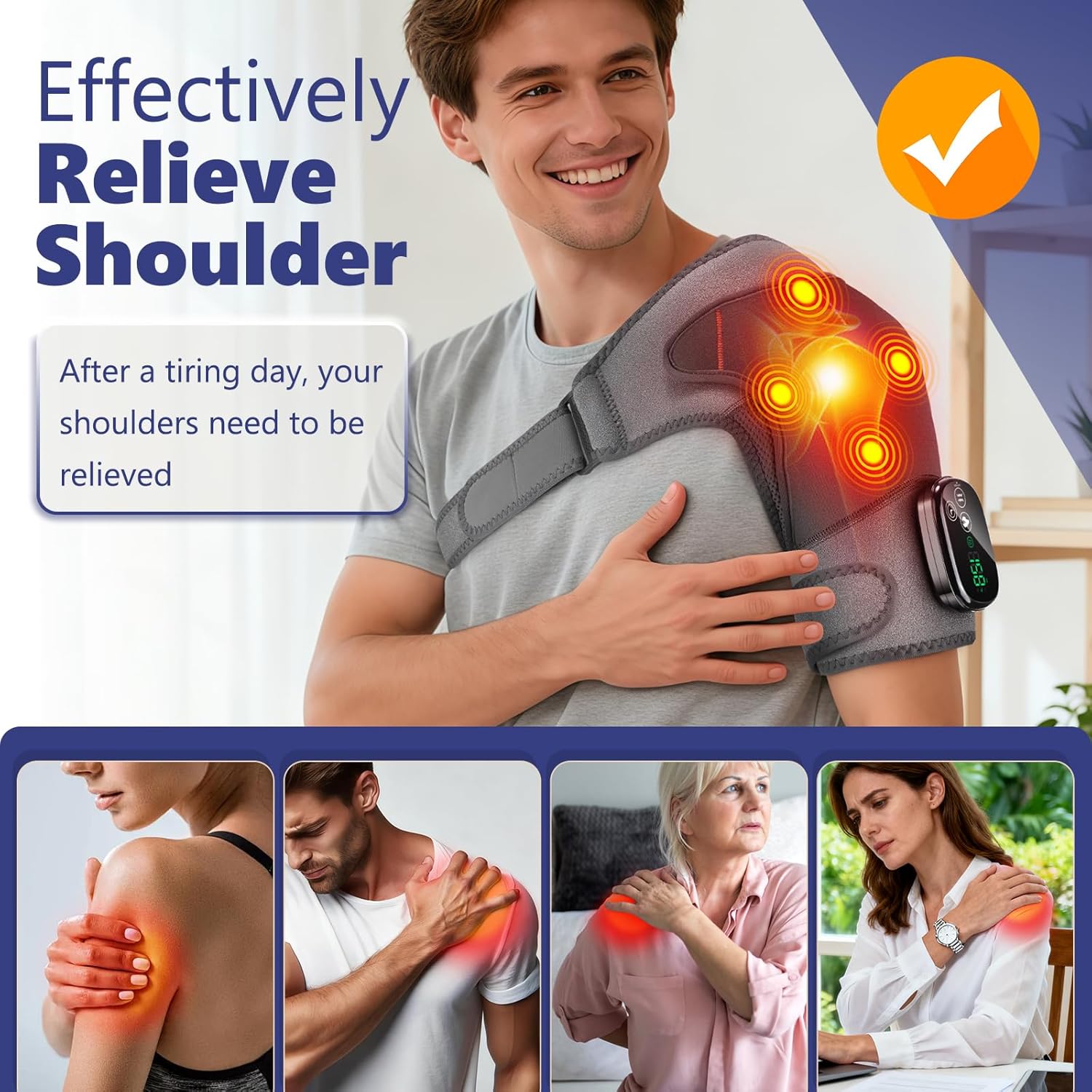 Cordless Shoulder Heating Pad with Massage, Enlarged Heated Shoulder Wrap with 4 Powerful Massage Motors, Shoulder Massager for Pain Relief Deep Tissue