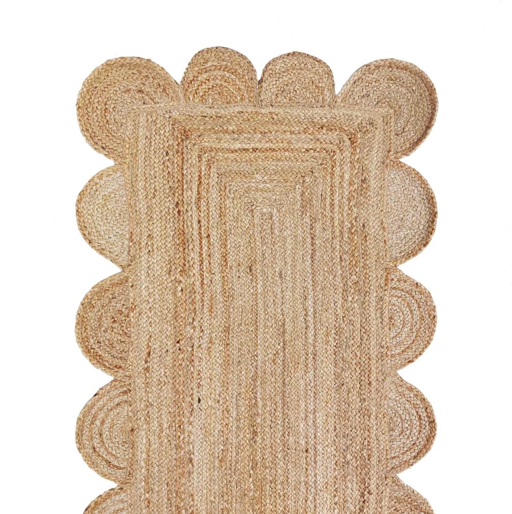 Lot de 2 chemins de table en jute naturelle tressée à la main - Forme festonnée - Respectueux de l'environnement - 33 x 183 cm